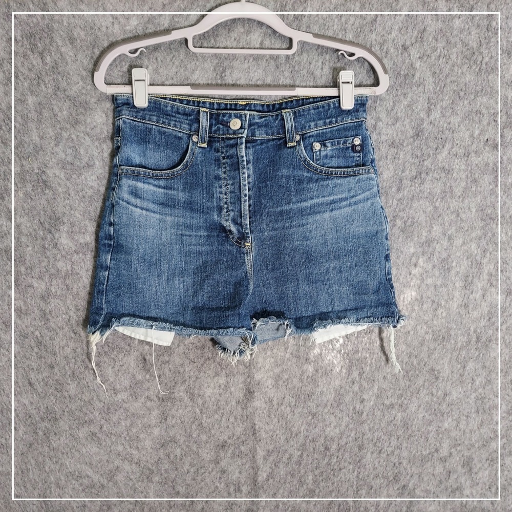 Alexa Chung for AG Women Shorts 28 Blue Retro High Rise Raw Hem Button Fly Denim